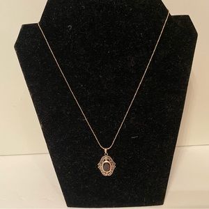 NECKLACE DBJ PENDANT STERLING SILVER 925 MARCASITE OVAL AMETHYST SKINNY CHAIN 16